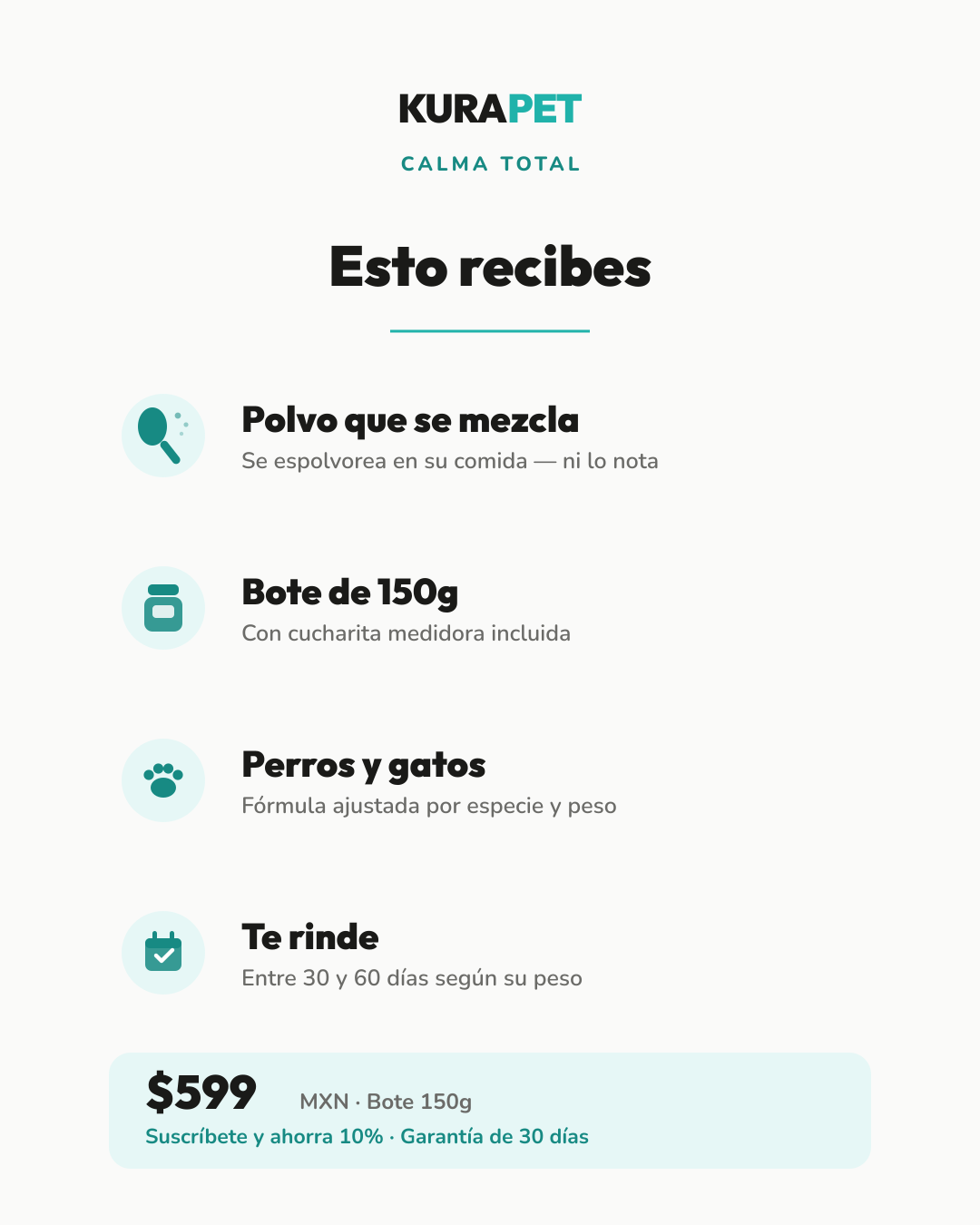 CALMA TOTAL — esto recibes: formato, tamaños y precio